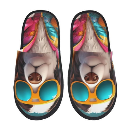 Balery Colorful Sunglasses Dog Slient Indoor Furry Fleece Comfort House Shoes Soft Non-Slip Home Shoes Cotton slippers House Slippers-- Medium