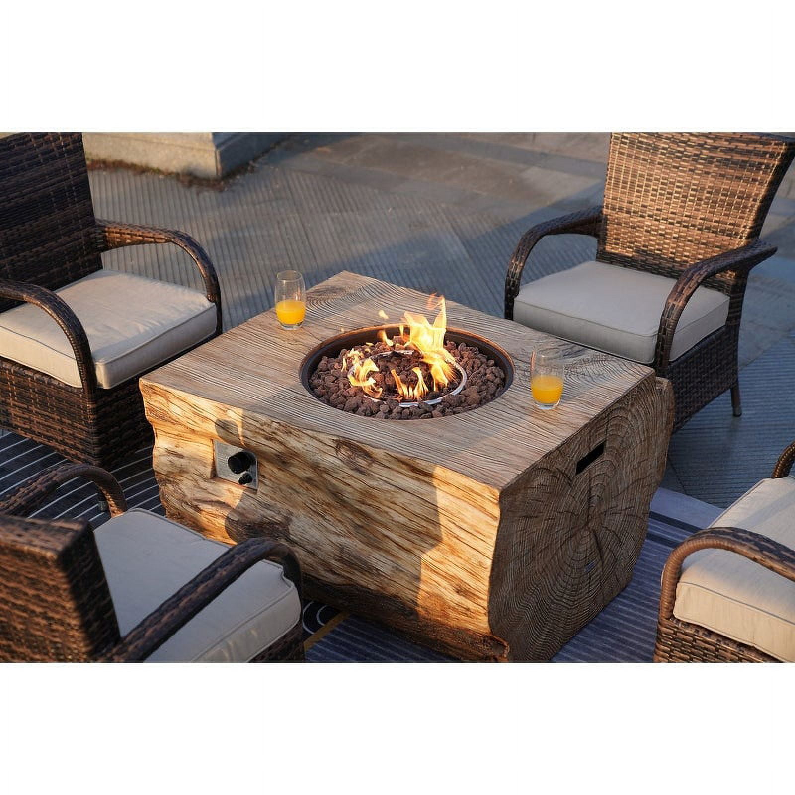 5-Piece Fire Pit Table Set Outdoor Patio Furniture with 40" Gas Fire Pit Table and Four Wicker Chair