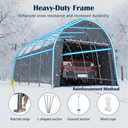 Anti-Snow 10x20 FT Carport, Commercial Grade Heavy Duty Portable Garage Canopy with Steel Frame & Vented Roof, Waterproof Outdoor Storage Shed for Vehicle, Boat, RV
