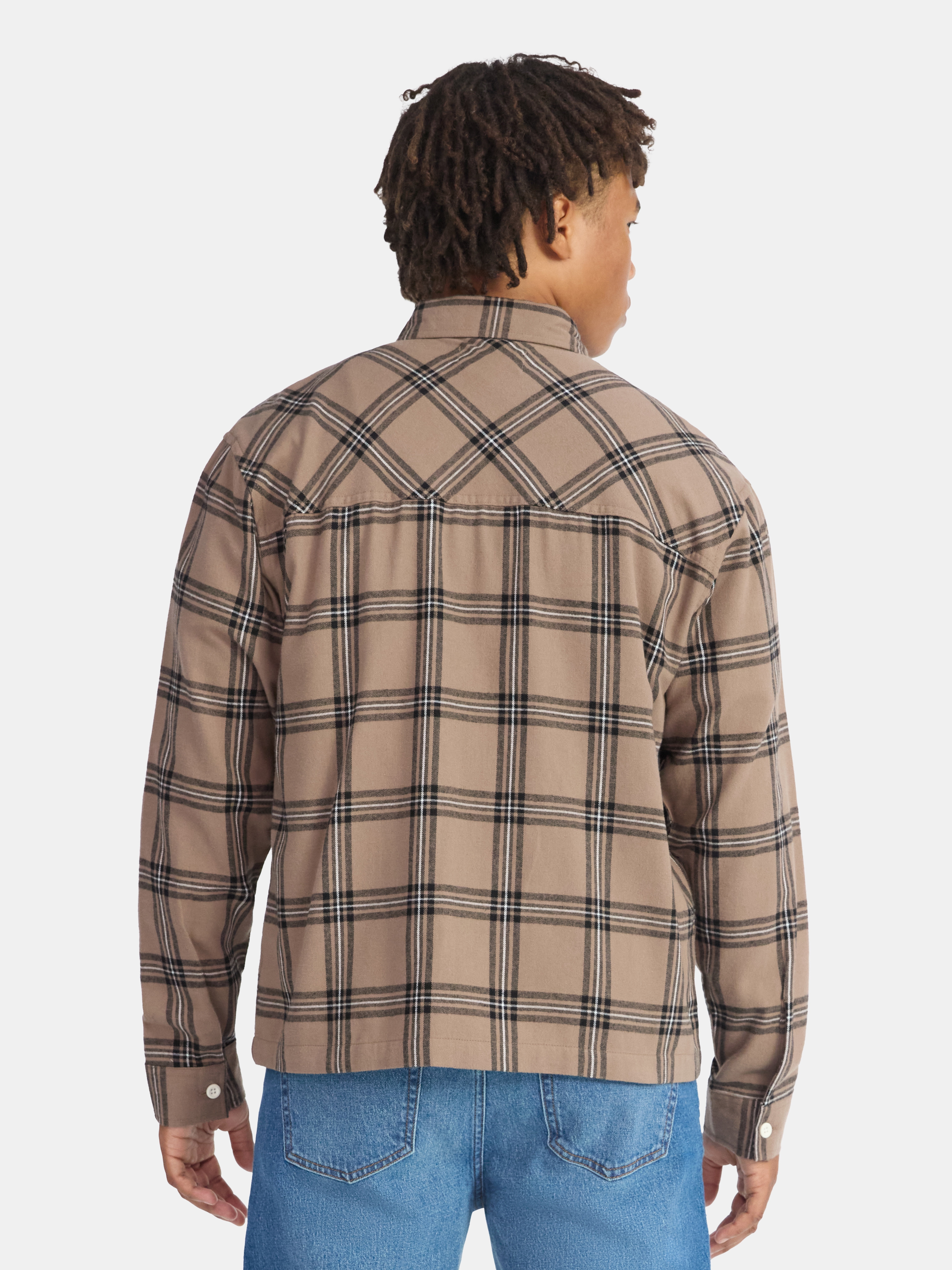 No Boundaries Collared Cotton Boxy Cropped Fit Flannel Shirt, Men's and Big Men's Sizes XS-5XL