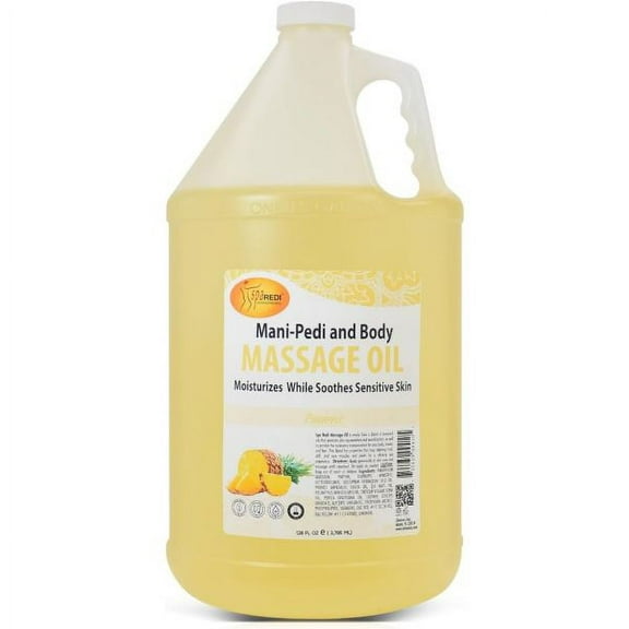 SPA REDI - Massage Oil, Pineapple, 128 Oz - Professional Pedicure, Manicure, Full Body Massage Therapy, Made with Almond Oil, Cotton Seed Oil, Sunflower Oil, Avocado Oil, Essential Oils, Vitamin E