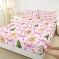 thumbnail image 3 of Manfei Pink Bowknot Bowtie Twin Sheet Sets,Cartoon Xmas Snowmen Twin Fitted Sheet,Christmas Gingerbread Man Flat Sheet For Child,Super Cozy Room Decor,3-Piece, 3 of 7