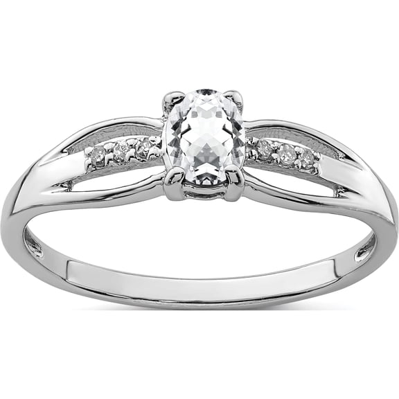 Sterling Silver Rhod-Plated Diamond White Topaz Ring (Size 8) Made In Thailand qr7064apr-8