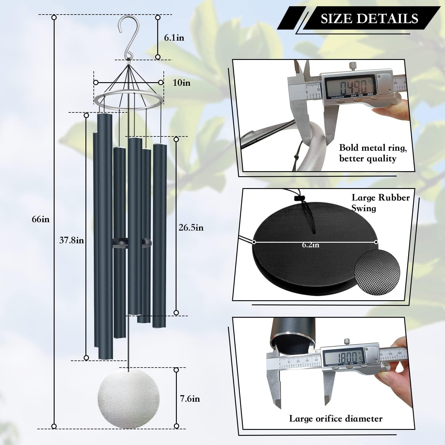 Large Wind Chimes Outside Deep Tone, 66" Memorial Large Wind Chimes with Multi-Tube for Indoor and Outdoor Decor