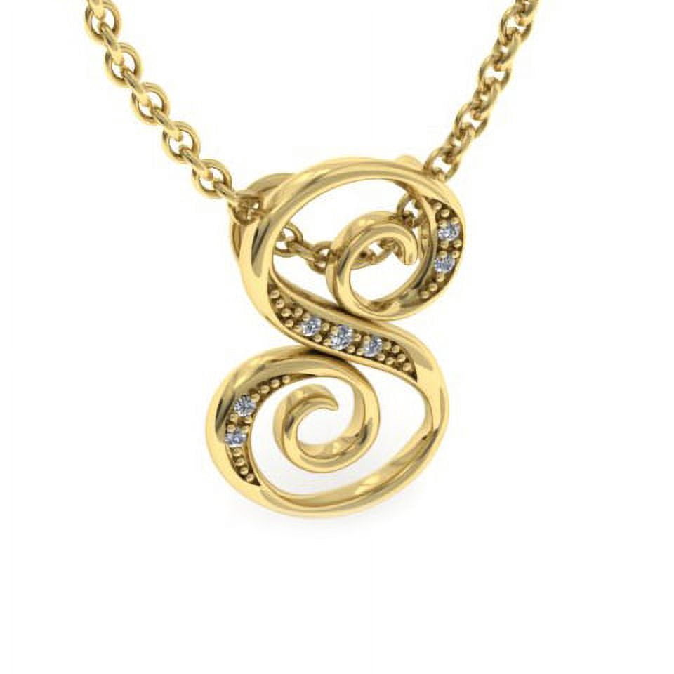 SuperJeweler S Initial Necklace In Yellow Gold With 7 Diamonds, Serif Style, With Free 18 Inch Cable Chain, For Women