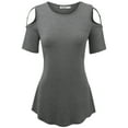 thumbnail image 2 of Made by Johnny Women's Loose Short Sleeve Strappy Cold Shoulder Top XXL HDG, 2 of 6