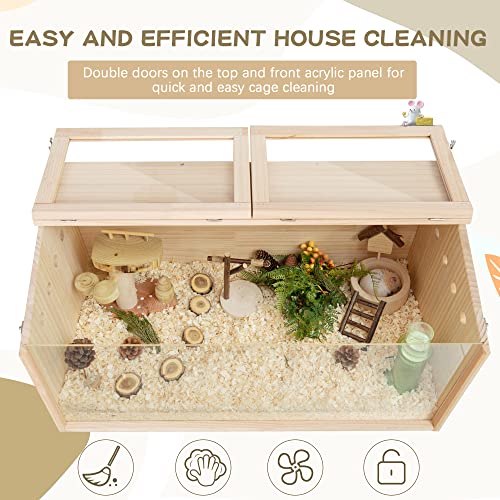 Chew-resistant wooden hamster cage. World's largest 41-inch hamster cage and habitat. Open-top, 3-sided acrylic hamster cage.