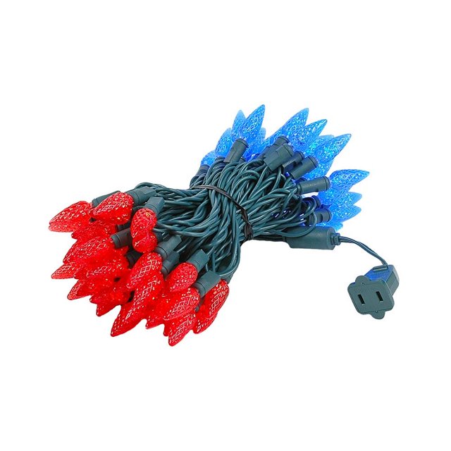 Novelty Lights 70 Light C6 LED Christmas Mini Light Set, Commercial Grade Outdoor String Lights, Red/Blue, Green Wire, 24 Feet