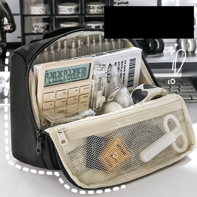 Stationery Bag | Large Capacity Black Minimalist Japanese Style for Students—Pen & Accessory Storage for School and