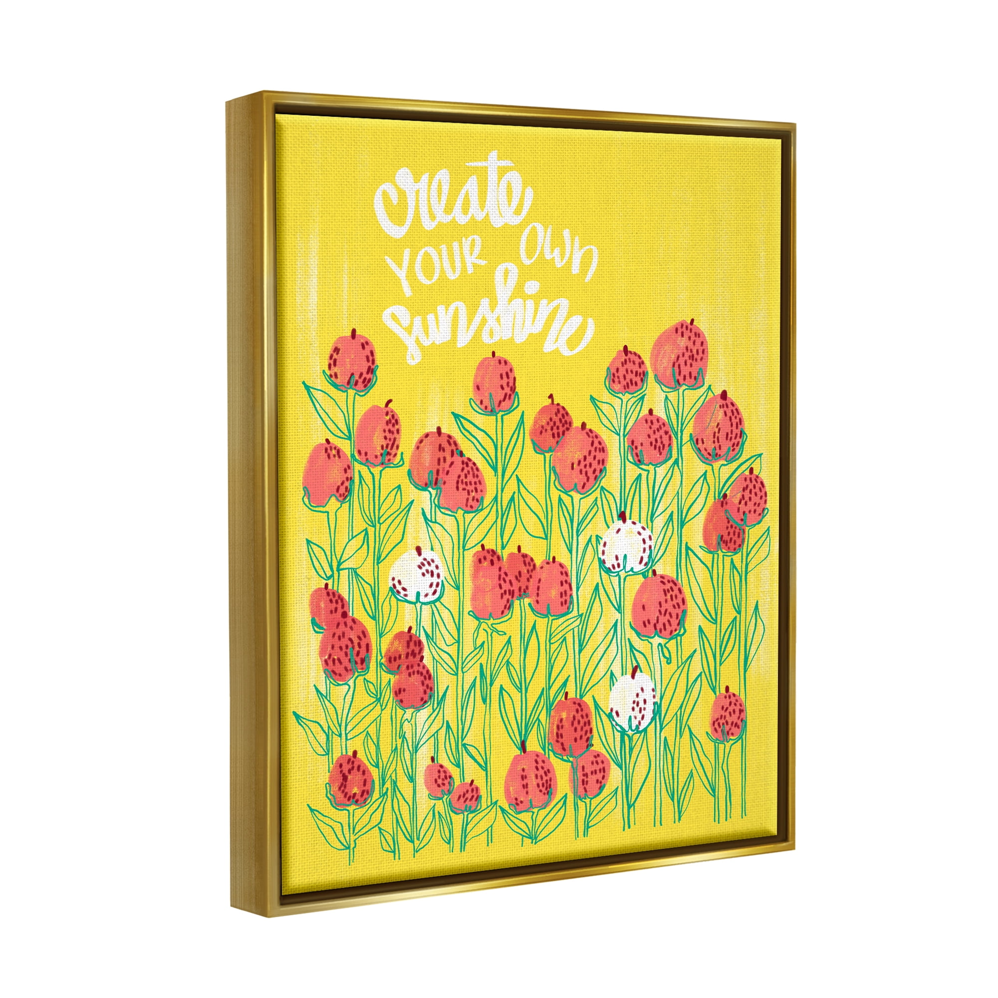 Stupell Industries Create Your Sunshine Floral Botanical & Floral Painting Gold Floater Framed Art Print Wall Art, 25 x 31