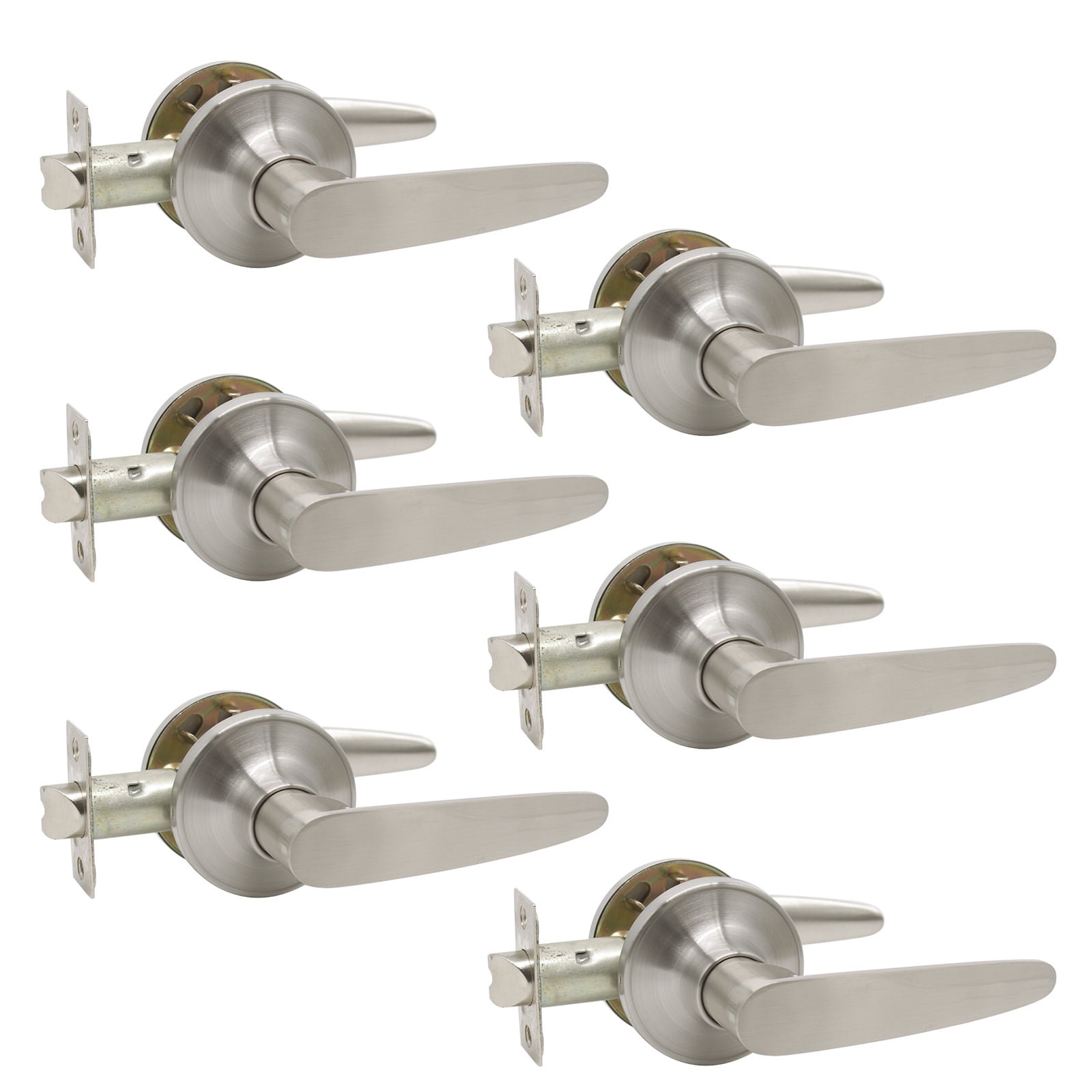 Probrico Brushed Nickel Passage Door Levers Keyless Door Handles for