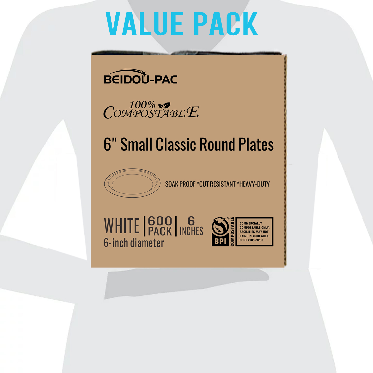 BEIDOU-PAC 600 Count 6 Inch Small Heavy Duty Compostable Dessert Plates, Biodegradable Bagasse Paper Plates, White