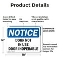 thumbnail image 2 of (2 Pack) Door Not In Use Door Inoperable OSHA Notice Sign 18 Inch X 12 Inch Plastic Sign, Weather Resistant, UV Protected for Workplace, Business, and Construction Site, Made in the USA, 2 of 8