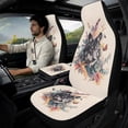 thumbnail image 3 of Xoenoiee Wolf Butterfly Flower Pattern 5 Pieces Car Seat Covers Full Set, PU Leather Auto Front Sear Covers, Auto Seat Belt Cover, Center Console Armrest Cover for Truck SUV, 3 of 7