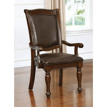 DeeHome Glorious Classic Traditional Dining Chairs Cherry Solid wood Leatherette Cushion Seat Set of 2pc Arm Chairs Turned Legs Kitchen Dining Room