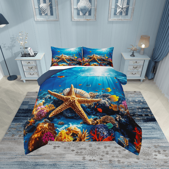 Erosebridal Sealife Starfish Bedding Twin Comforter Set,Marine Animal Down Comforter,Sea Room Decorative,Reversible,Lightweight,2-Piece