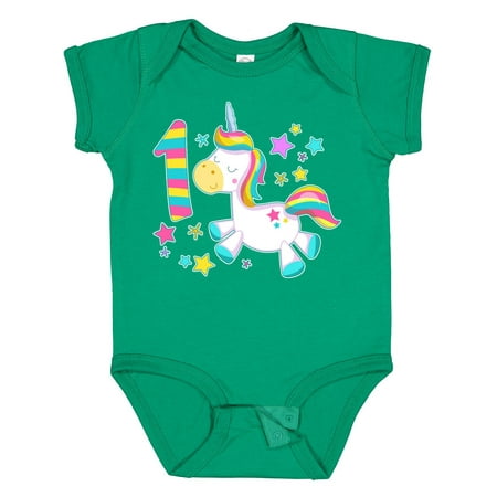 

Inktastic First Birthday Rainbow Unicorn Plush and Stars Gift Baby Boy or Baby Girl Bodysuit