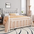 thumbnail image 3 of Amolife Queen Bed Frame, Metal Platform Bed with Vintage Headboard & No Box Spring Needed, White, 3 of 8