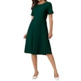 thumbnail image 2 of Vestido plisado A-Line de manga corta para mujer Inspire Chic, vestido midi para el trabajo, color verde, 2 of 4