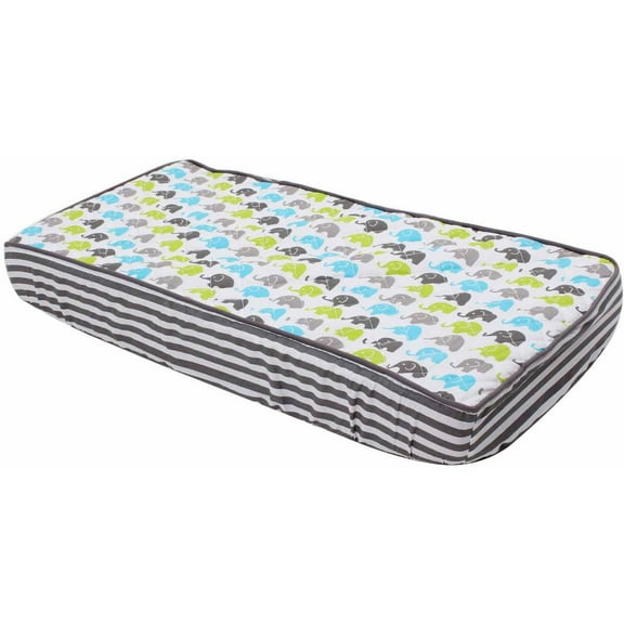 Quilted Changing Pad Cover, Elephants Aqua/Lime/Grey