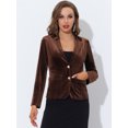 thumbnail image 2 of Chaqueta de terciopelo Allegra K Vintage con botón de solapa para mujer Marrón L, 2 of 5