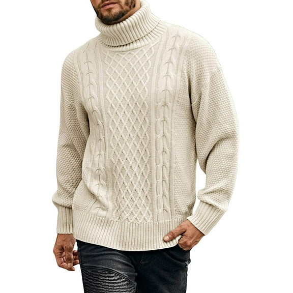 FYDUU Men's Sweater Pullover Male Turtleneck Sweaters Solid Color Casual Pullover Sweater Long Sleeved Knitted Sweater Top Stylish Work Sweaters