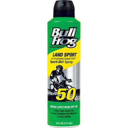 BullFrog Land Sport with Breathable Sweat TECH Sport-Dri Spray, SPF 50, 6 Fl