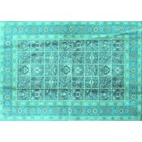 Ahgly Company Machine Washable Indoor Rectangle Persian Turquoise Blue Traditional Area Rugs, 5' x 7'