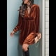 thumbnail image 5 of Vestido Elegante Retro Corto Holgado con Escote en V y Larga de Terciopelo de Color Liso para Mujer, Ropa de Moda para Otoño e Invierno. Naranja S, 5 of 9