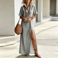 thumbnail image 6 of Women's Maxi Dress, Casual V-Neck Short Sleeve Striped Print with Side Split, Lightweight Flowy Dress for Summer Beach or Resort Wear, 2026 New Limited-time Offer, 6 of 6
