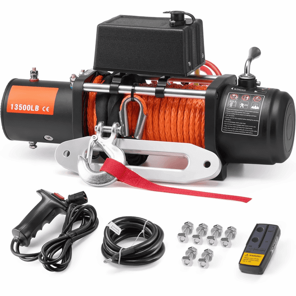 13500 lbs Electric Winch, 12V DC Truck Winch with Synthetic Rope & Remote Control, Off Road Winch for SUV Jeep Trailer Boat Towing Recovery