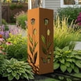 thumbnail image 6 of Rusty Metal Garden Column, 15.7 inches Garden Column Rust Steel Statue without Lid, Modern Garden Sculpture, Metal Patio Landscape Decor, Art Column for Lawn, Porch, Backyard Decoration, Style L, 6 of 9