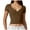 Brown, variant on Tshirt Women Short Sleeve Double Lined Button Up Slim Fit Crop Top Going Out Tops Shirt Women White M