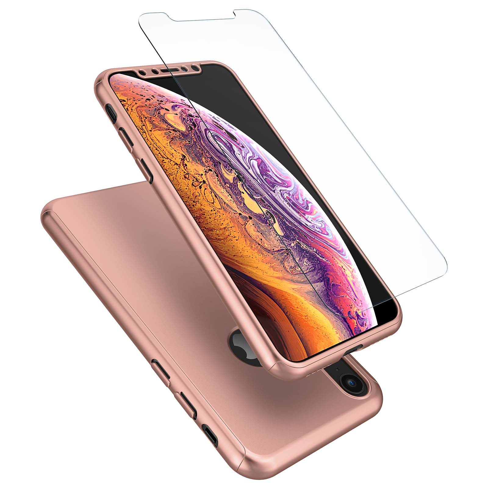 iPhone XR Case, iPhone XR Screen Protector, Tekcoo [T360] [Rose Gold