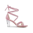 thumbnail image 3 of BLISSFUL STEP Women Velvet Lace-Up Clear Block Heel Sandals Silky Pink 10, 3 of 8