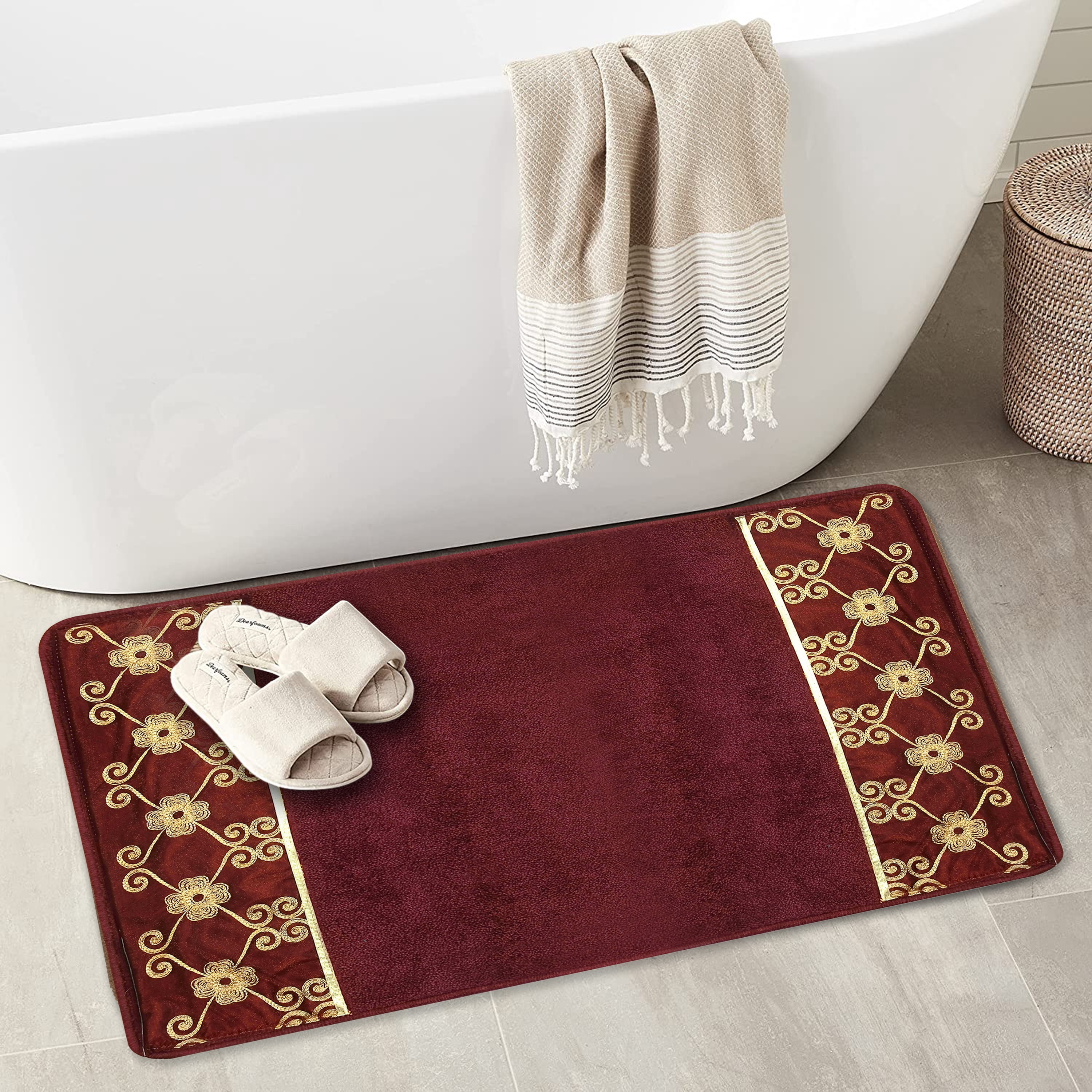 Zahari Home Elegant Rose Classic Bathroom Rug Modern Bath Rug Luxury Contemporary Decor Beautiful Shower Mat Unique Design Stylish Bathroom Runner Rug Bath Shower Tub Décor