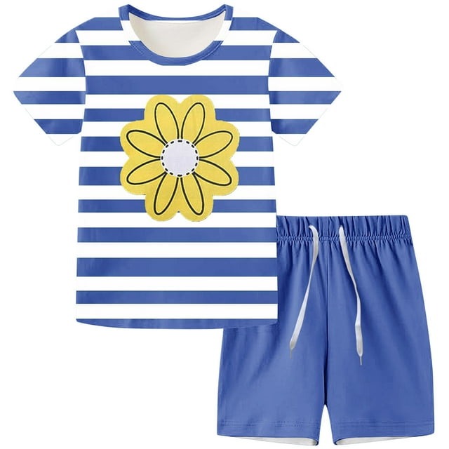 TopLLC Ensembles de Chemisiers et Chemises à Manches Courtes à Col Rond Enfants Décontractés Shorts à Manches Courtes avec Cordon Imprimé Maison Sports Hommes et Femmes Été Ensemble Deux Pièces Ensemble Fille
