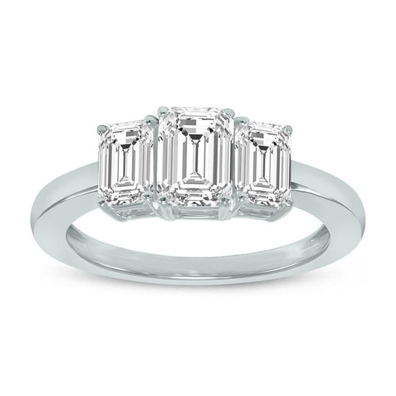 SZUL Women's 3 CTW Three Stone Emerald Cut Lab Grown Diamond Ring in 14K White Gold