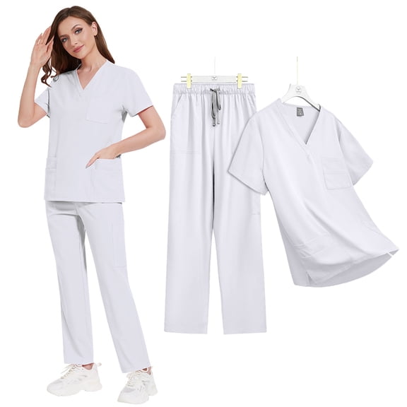 Women Scrubs Set Short Sleeve Work Uniform with Pockets for Clinic