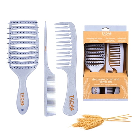 TADA Natural Beauty Set Hair Brush Detangler for All Hair Type Curly Thick Wavy and Thin Hair – Hair Brush Set for Women Men Kids (3PK Blue) TADA Natural Beauty Set Hair Brush Detangler for All Hair Type Curly Thick Wavy and Thin Hair – Hair Brush Set for Women Men Kids (3PK Blue)