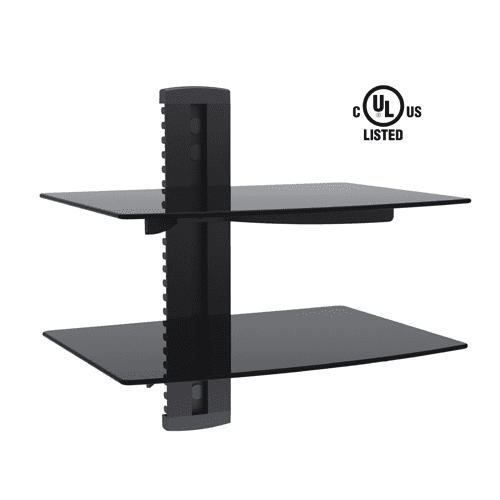 GlobalTone 2 shelves Wall Mount for devices in black tempered glass LT