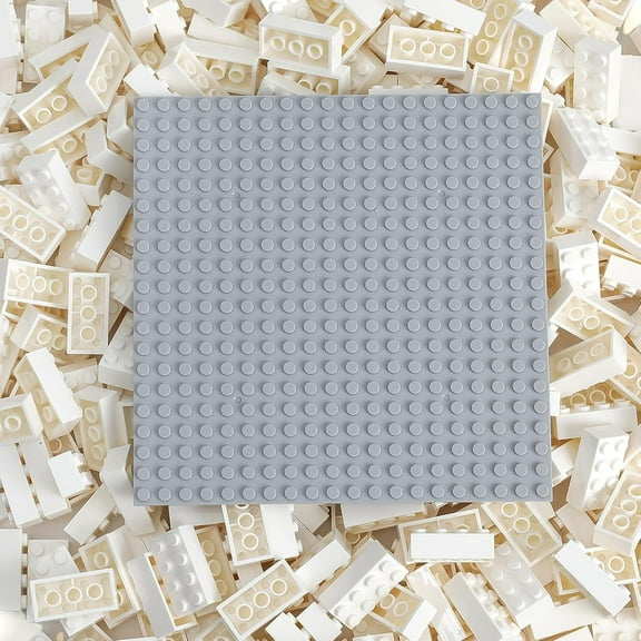 500 Piece Classic Building Bricks and 1 Gray Baseplate, 2x4 Bricks Bulk Creative Building Toys, Blocks Bulk for Kids Ages 6 , White(Samll Bricks, 1.25x0.62x0.47 in)