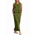thumbnail image 3 of Women'S Pants Sets 2 Piece Outfits Sleeveless Round Neck Tank Tops Elastic Waist Wide Leg Green S, 3 of 10
