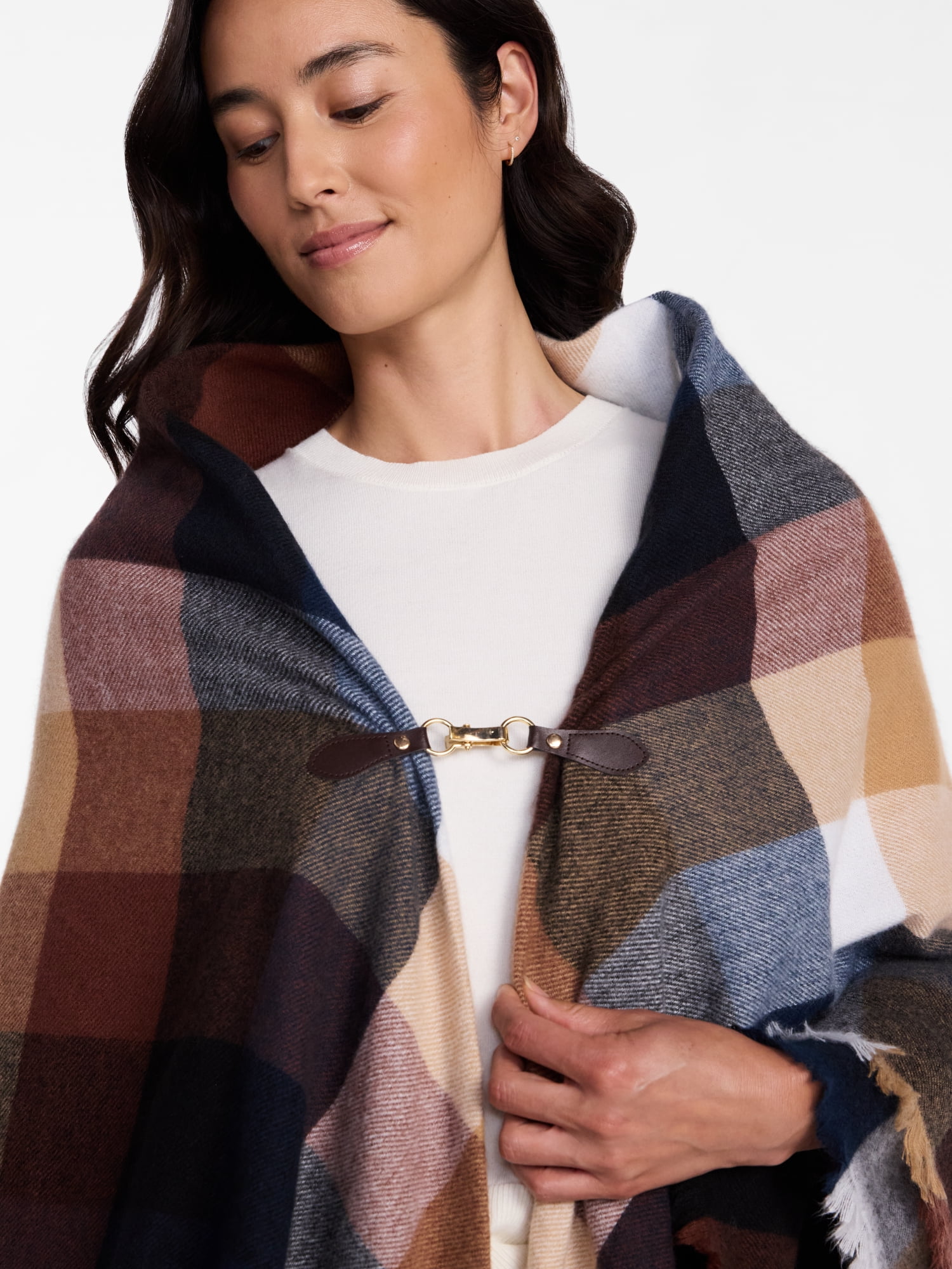 Time and Tru Women's Plaid Poncho with Clasp, Sizes S/M-L/XL