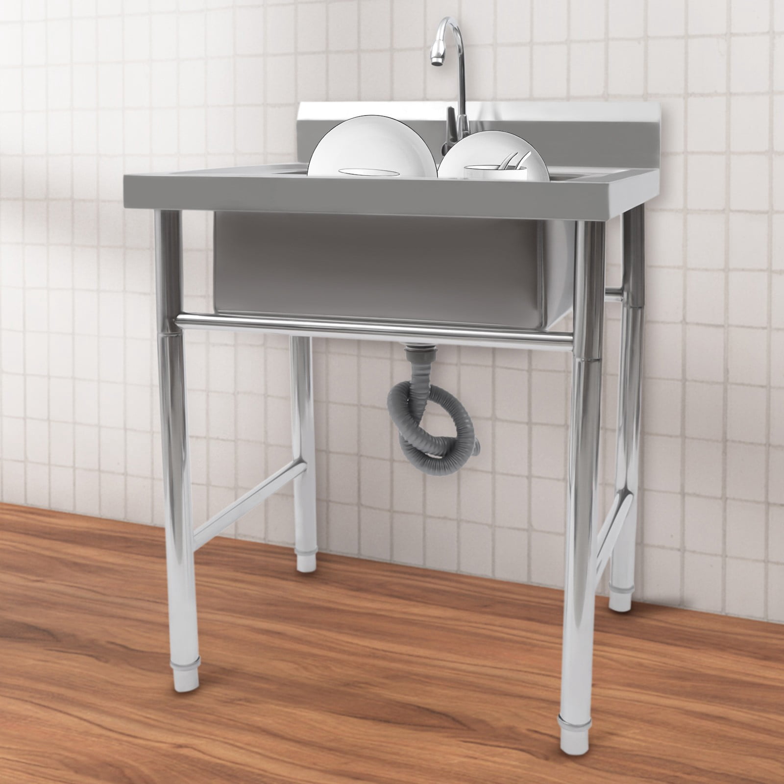 Simple Modern Upgraded Free Standing 304 Stainless Steel Utility Sinks for Laundry Room with Backsplash