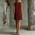 thumbnail image 5 of Shift Dress for Women Sleeveless V Neck Button Front Dresses Casual Summer Contrast Trim Mini Dress with Pockets, L, 5 of 6