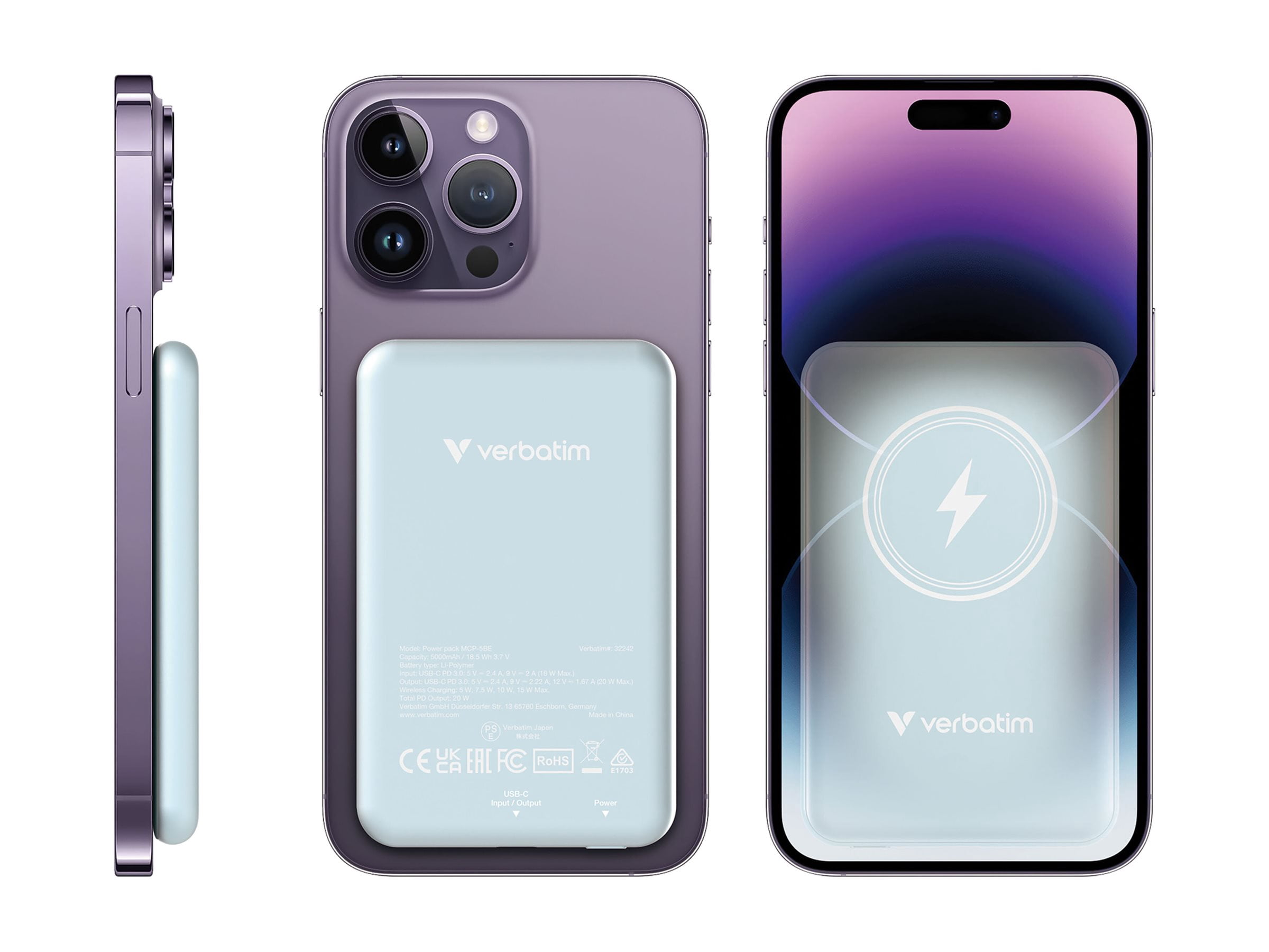 Verbatim Charge 'n' Go Magnetic Wireless Power Bank 5000 mAh Blue
