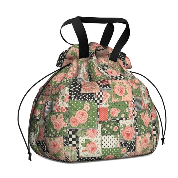 Pioneer Flower Floral Print Pattern Drawstring Lunch Bag Women - Drawstring Lunch Bag Insulated for Work Office - Stain-Resistant Large Lunchbags for Women with Multi-Pockets