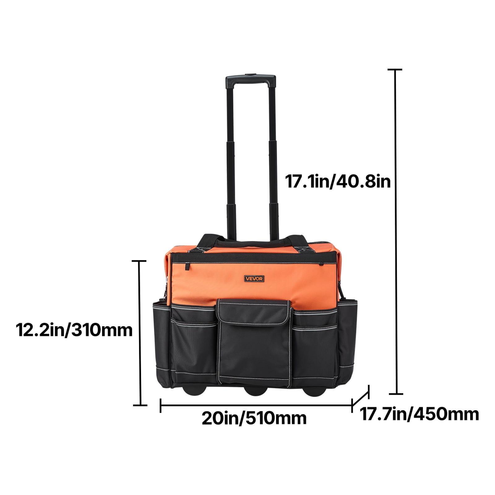 VEVOR Rolling Tool Bag, 110 lbs Load Capacity, 27 Pockets Heavy Duty Roller Tool Bag on Wheels, Adjustable Telescoping Handle & Stable Base, Toolbag Organizers with Wheels for Construction, Mechanic