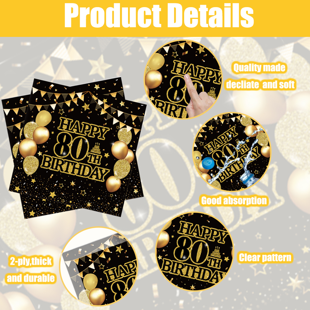 Yh Tech 80th Birthday Party Tableware Set, 96 Pieces photo 2